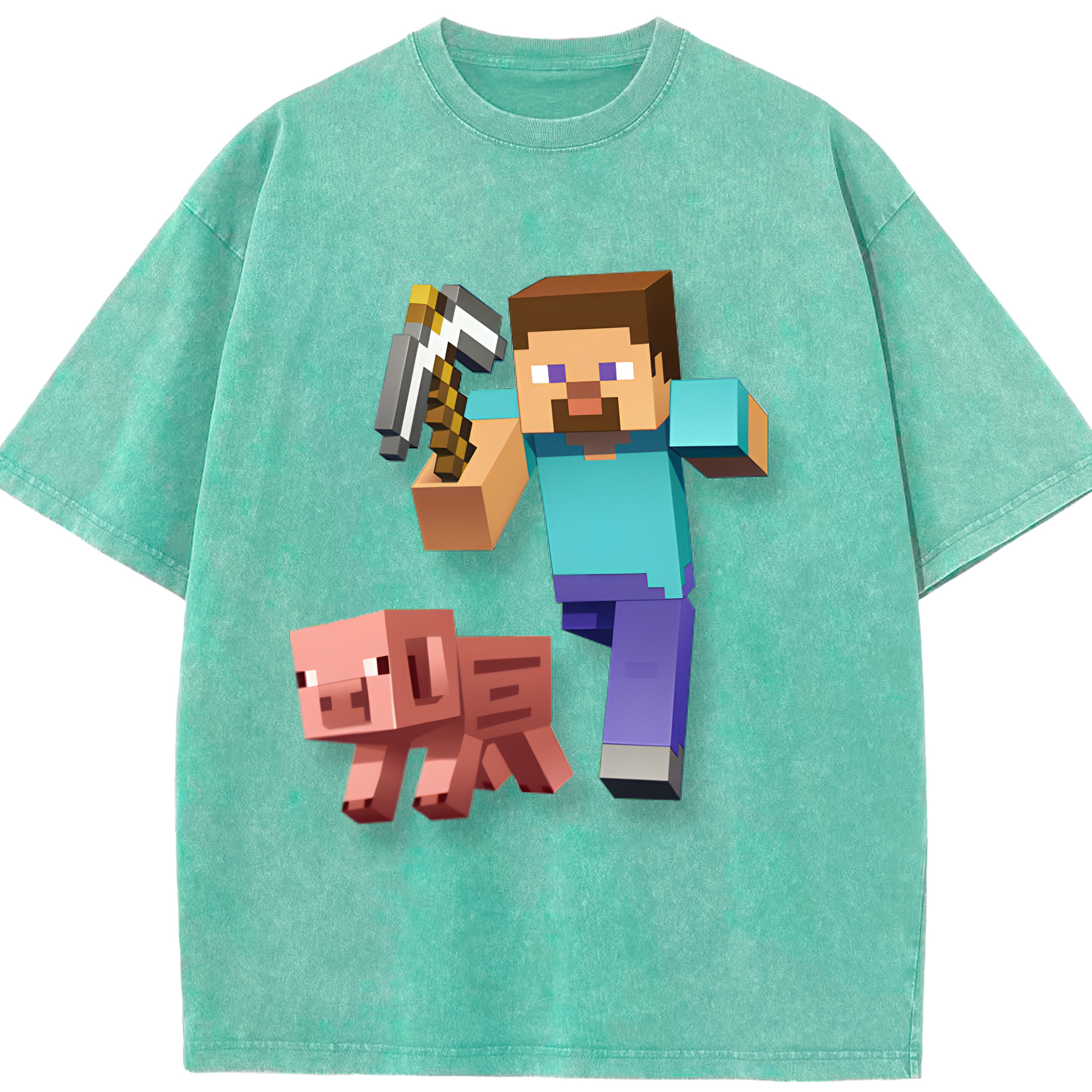 （画像用） マインクラフト ブロックの世界 Minecraft MC Block world 綿100% ヴィンテージ風 半袖Tシャツ（フロントプリント）